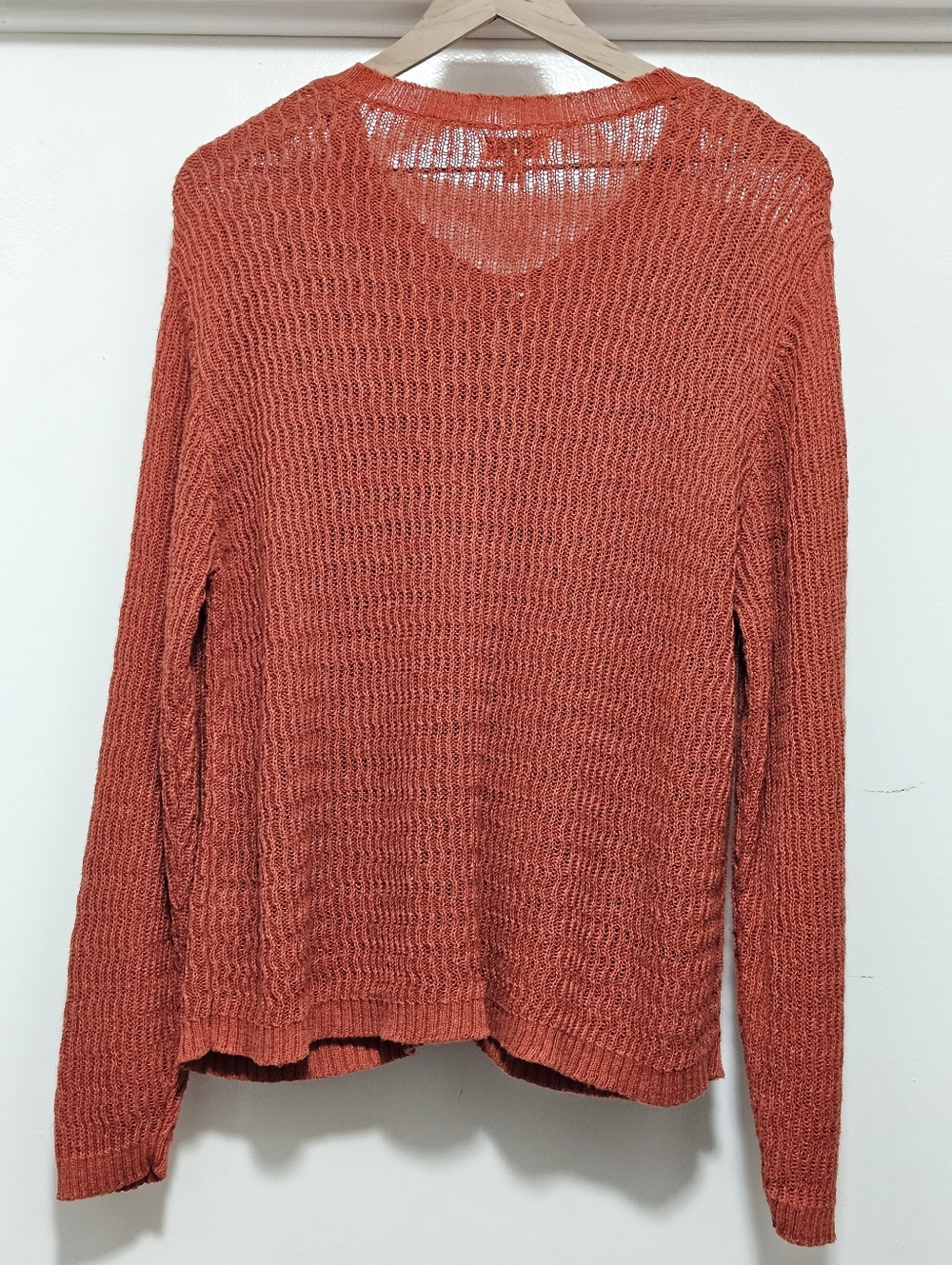 Baxter & Wells XL Ramie Cotton sweater cardigan burnt orange crochet knit button - Picture 12 of 16